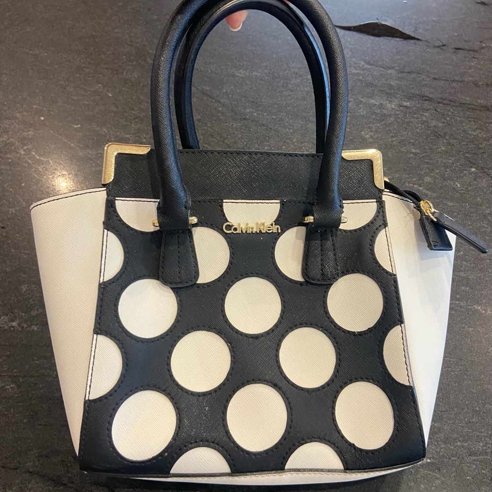Calvin Klein Black and White Polka Dot Satchel